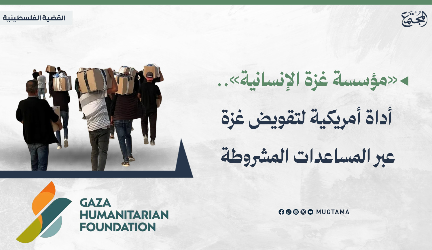 «مؤسسة غزة الإنسانية».. أداة أمريكية لتقويض غزة عبر المساعدات المشروطة |  Mugtama